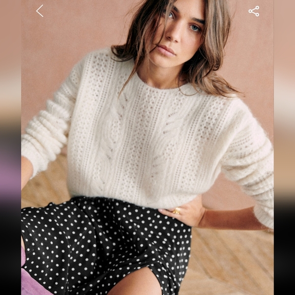 Sezane Susanna Kid Mohair/ Wool Green White Knit Cardigan - Picture 4 of 11